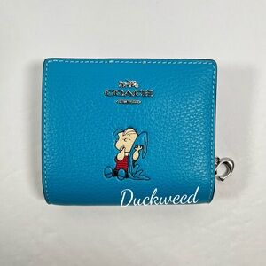 Coach x Peanuts 2025 Snap Wallet Linus CBN91 Snoopy 75th Anniversary Blue NWT
